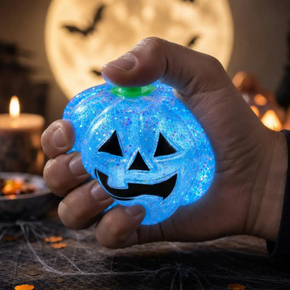 Halloween Pumpkin Head Stress Relief Toy with Music Maltose Release And Sparkling Powder Creative Pinch Toy for Fun