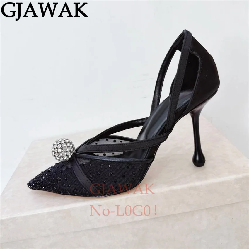 New Summer Crystal Ball High Heel Sandals Women's Pumps Sexy Air mesh Point Toe Wedding Shoes For Women Runway Gladiator Sandals
