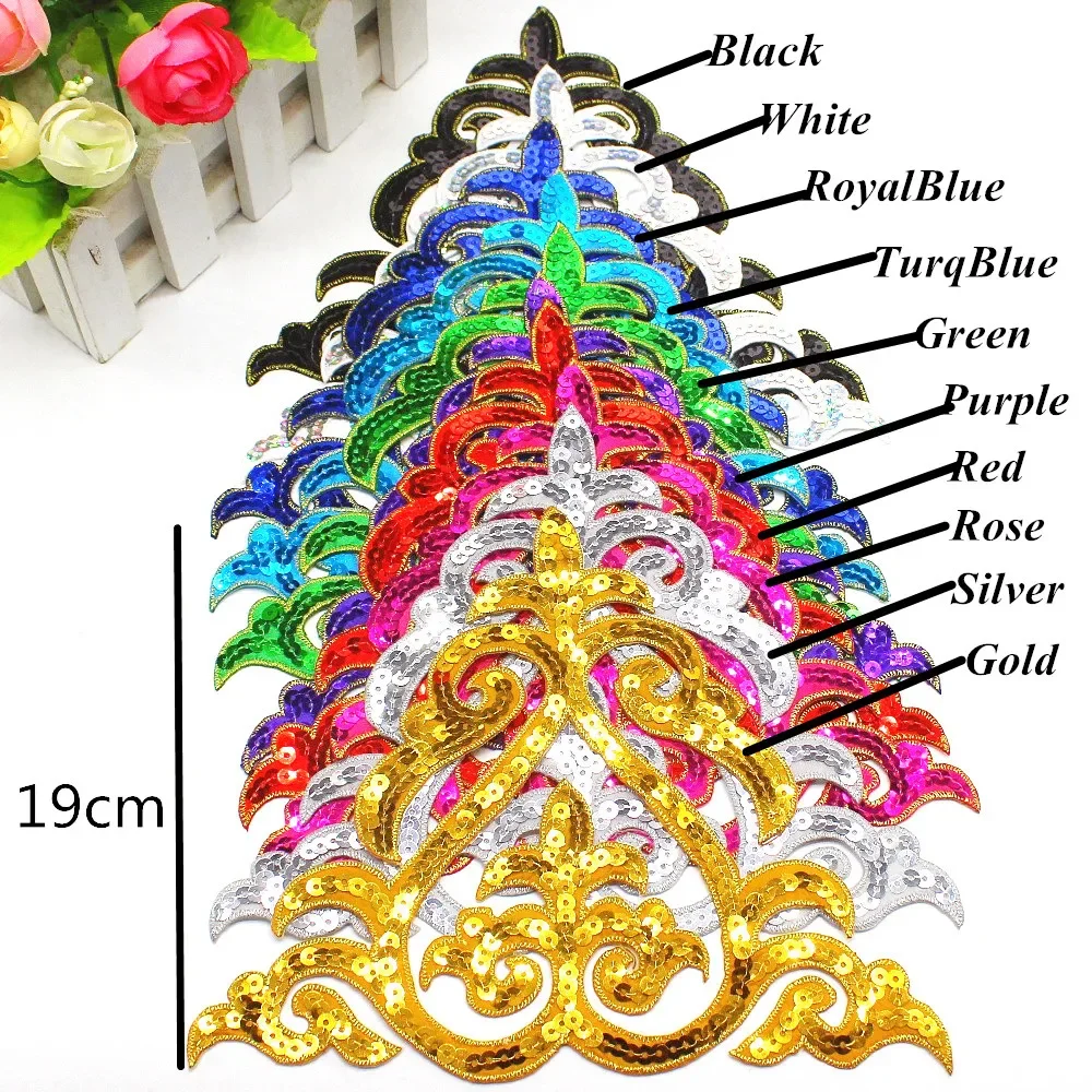 1 Piece Gold Sequined Appliques Iron On Embroidered Patches Cosplay Costumes Trims Garments Budges Performance Trim