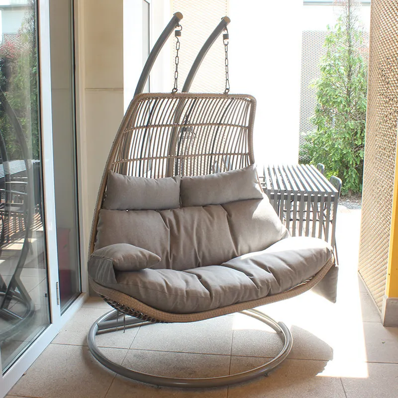 #Double Rattan Bird Nest Hanging Swing Chair, Outdoor Leisure Cradle Hammock Seat for Patio Balcony Backyard Home Garden