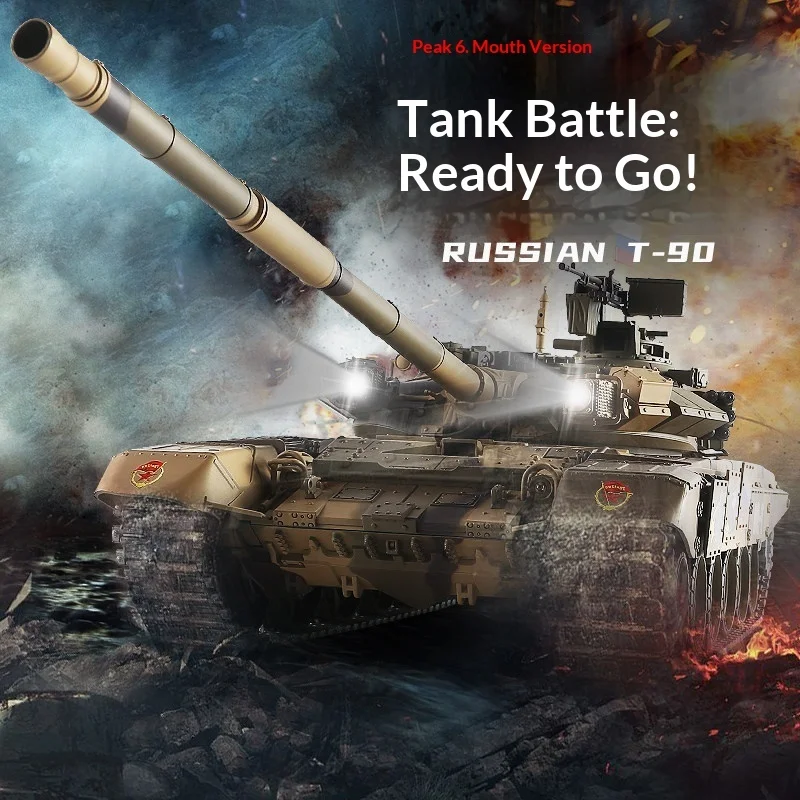 Heng Long Remote Control Russian T90 Main Battle Tank 1/16 7.0 Metal Tracks Electric Off Road Military Toy With Shooting Feature