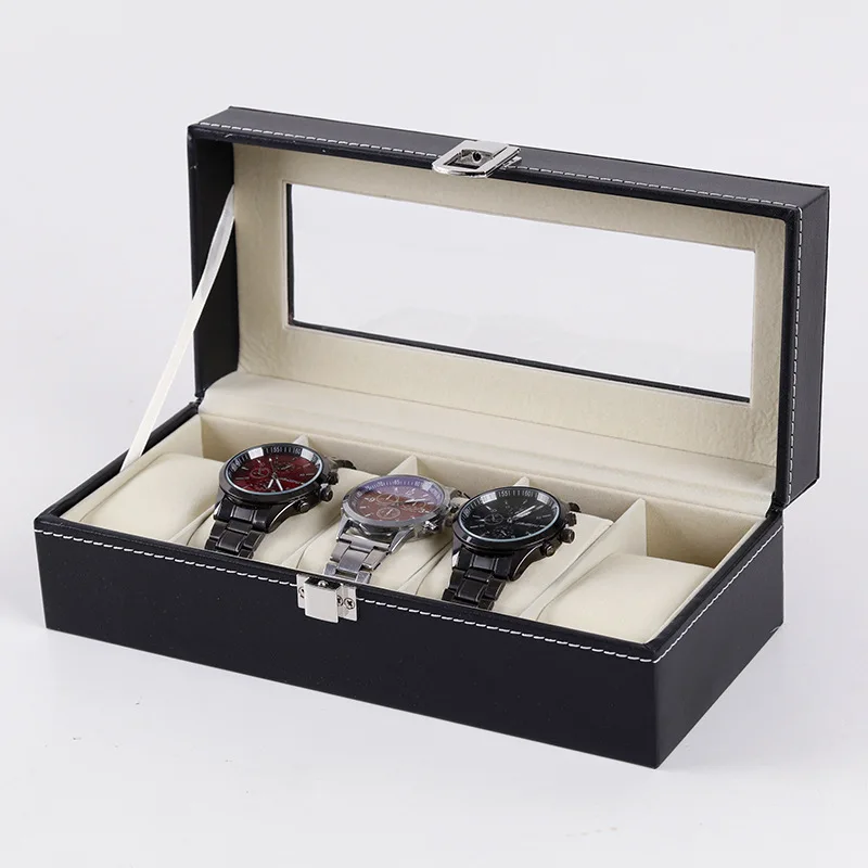 Watch Box 24-Slot Leather Watch Holder With Large Glass Lid Removable Watch Pillows Watch Box Organizer Holiday Gift Wholesale