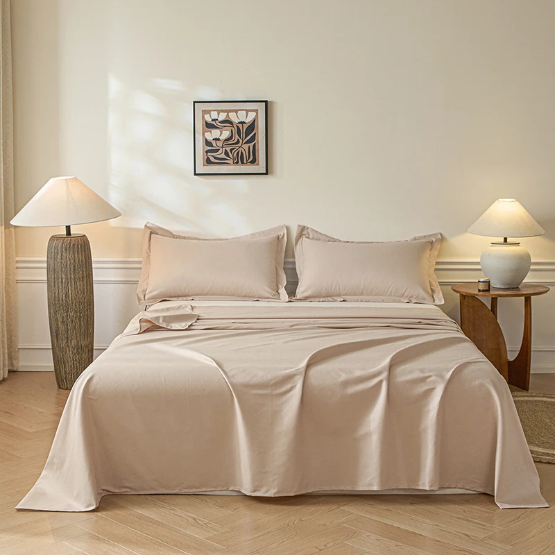 Queen Size Bed Flat Sheet，Embossed Soft Solid Color Top Sheets Double Bed Linen without Pillowcase for Home Bedding Decoration