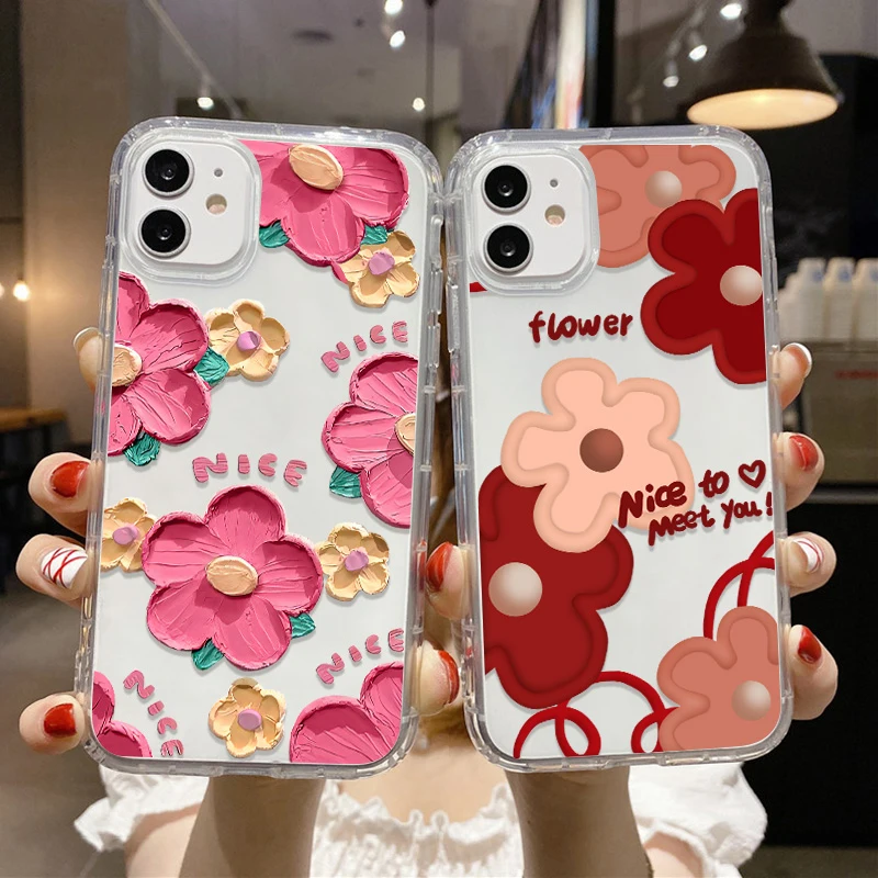 Soft Clear Cases For iPhone 15 Pro Max Case iPhone 15 14 11 13 12 Mini 16 XR 7 8 Plus X XS Max SE 2020 Funda Luxury Flower Cover