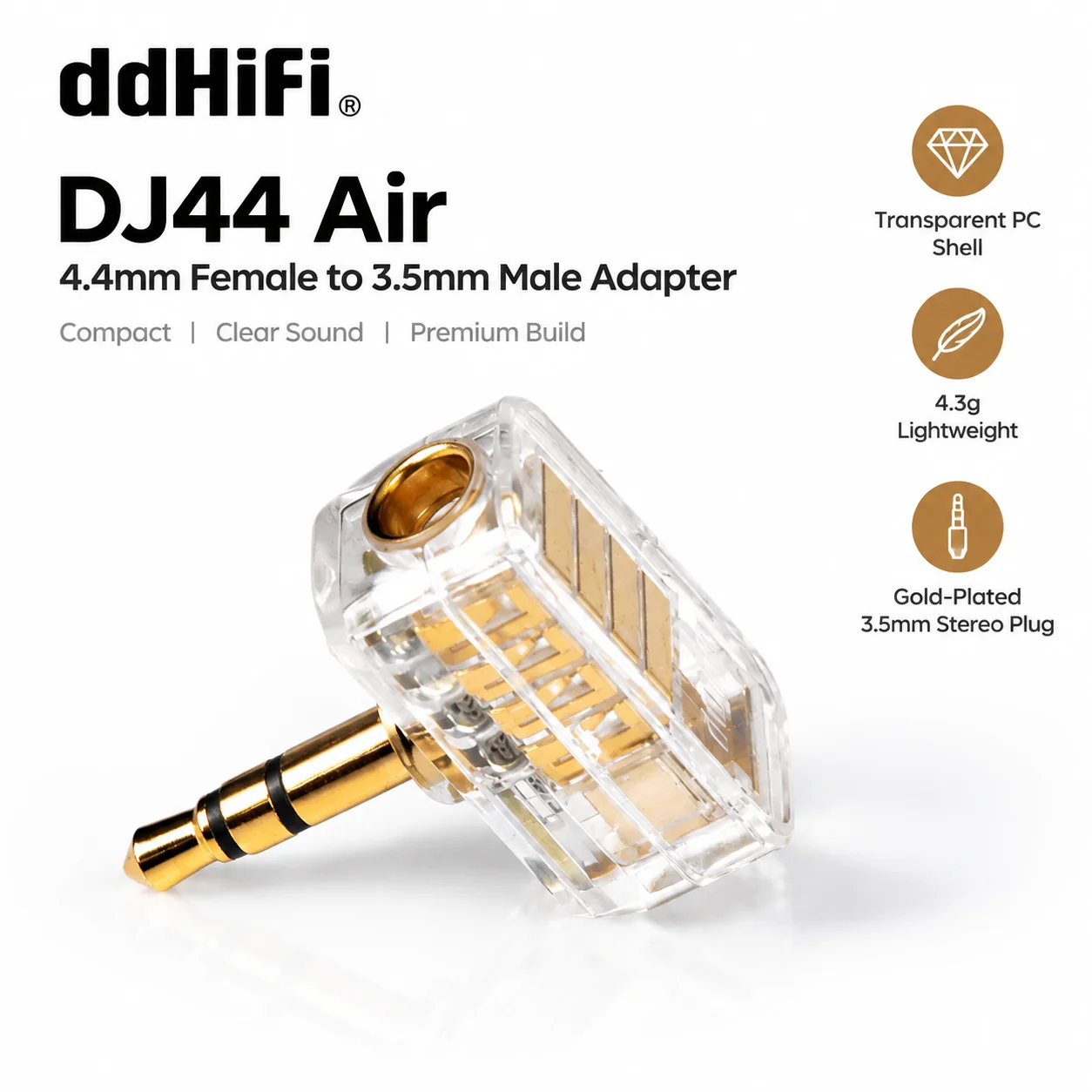 ddHiFi DJ44, adaptateur audio transparent de 4,4 mm vers 3,5 mm, pour lecteur de musique et amplificateur de casque.