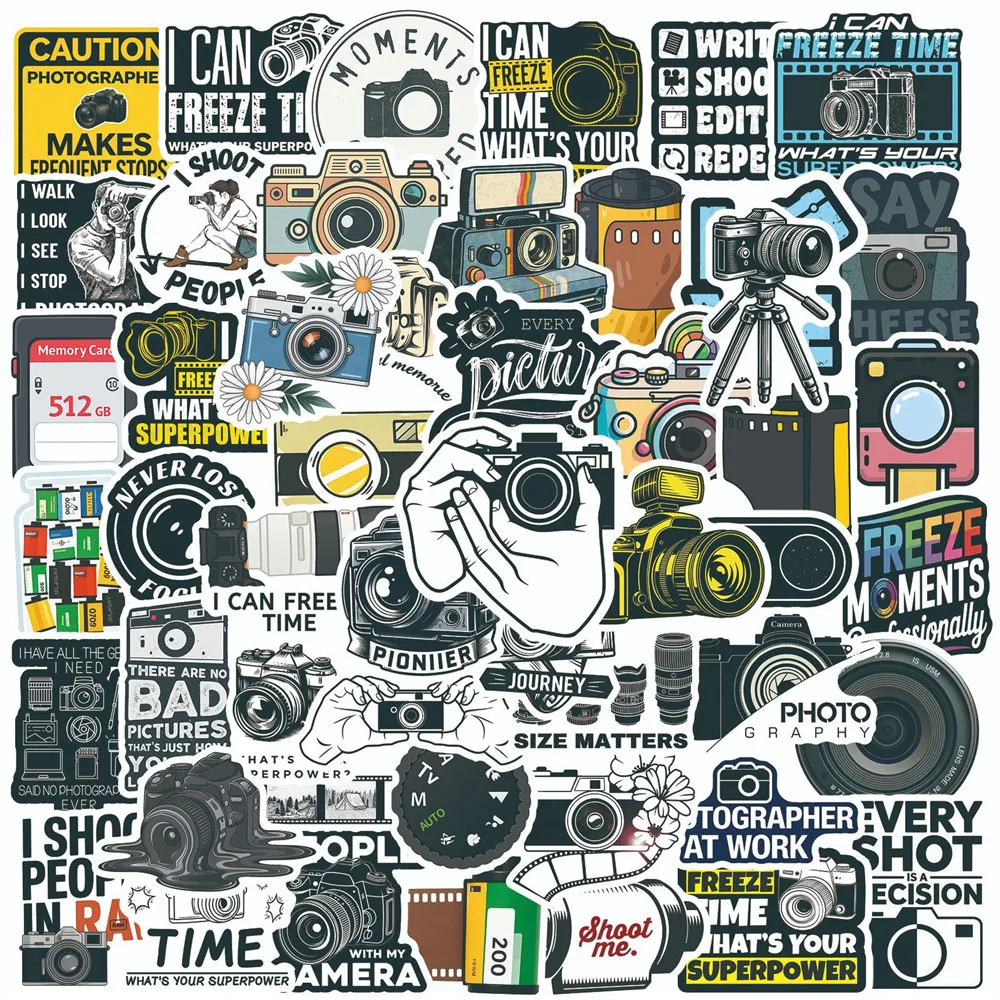 50 PCS Retro Camera & Photography Lover Outdoor Stickers Pack Luggage Car Helmet Phone Case Helmet Vinyl Stationery Decals