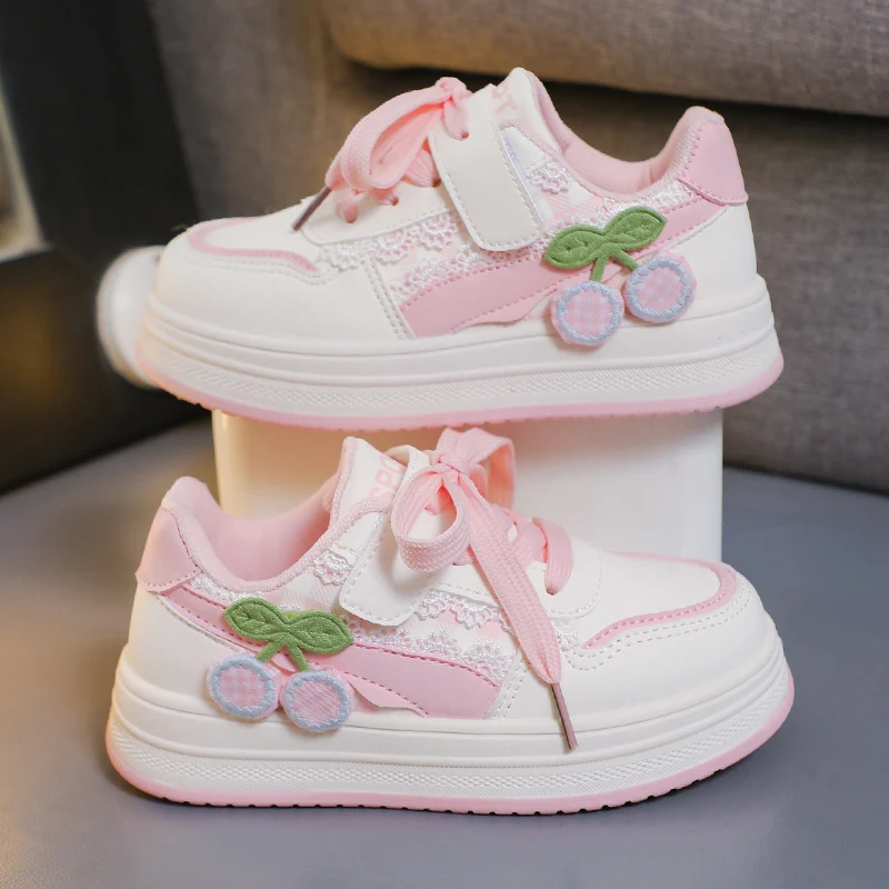 Teenagers Kids Outdoor Sneakers Student Girls Cute Cherry Sports Shoes Comfortable Soft Sole Running Shoes Casual Tennis Shoe