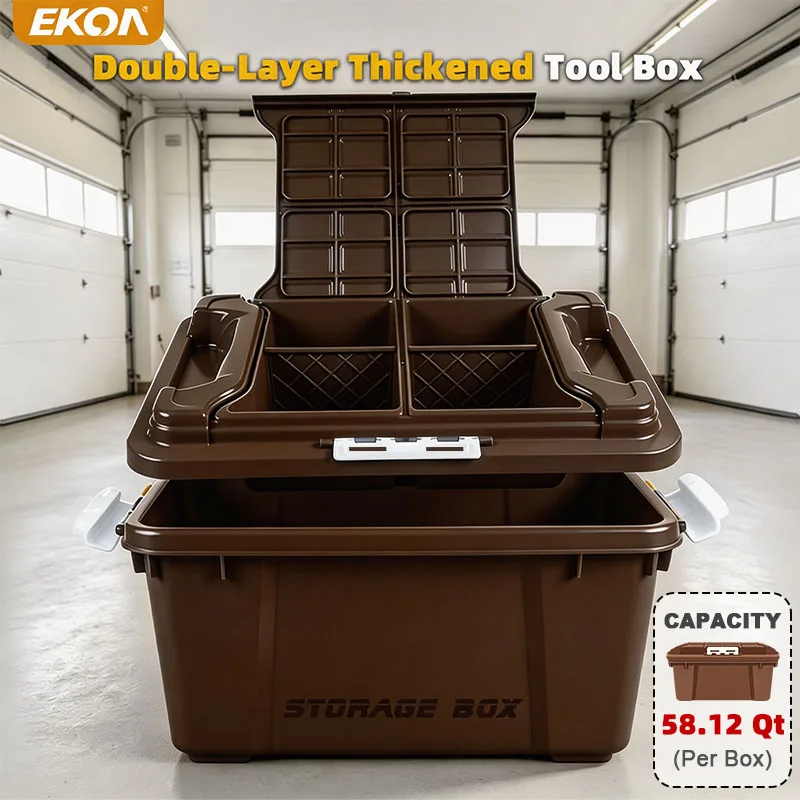 EKOA Pack1  55L/58.12QT Heavy Duty Storage Bin with Removable Dividers Container for Garage, Car Trunk, Tools & Clothes