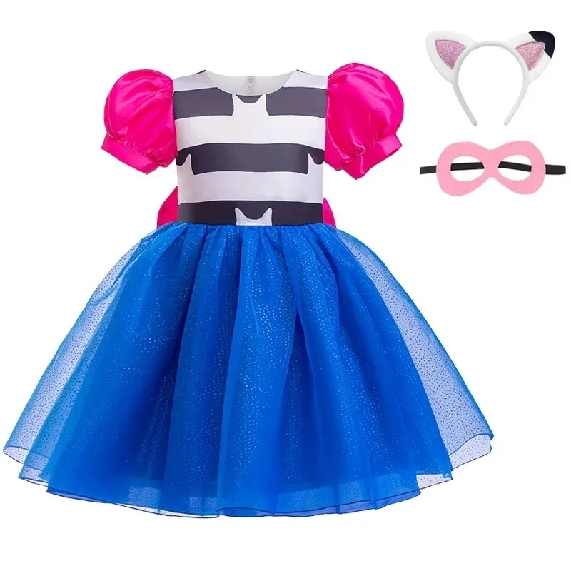 Mädchen-Puppenhaus Cosplay Prinzessinnenkleid 3-10 Jahre Modisches Kleid mit Schleife und Streifen Puffärmel Geburtstagsoutfit Gabby Girls Festival-Feier