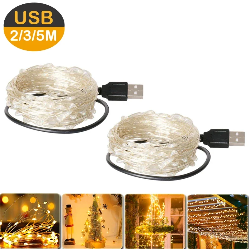 

LED Fairy Lights Christmas Decoration USB Battery-operated Flexible String Lights Copper Wire Decor Garland Curtain for New Year