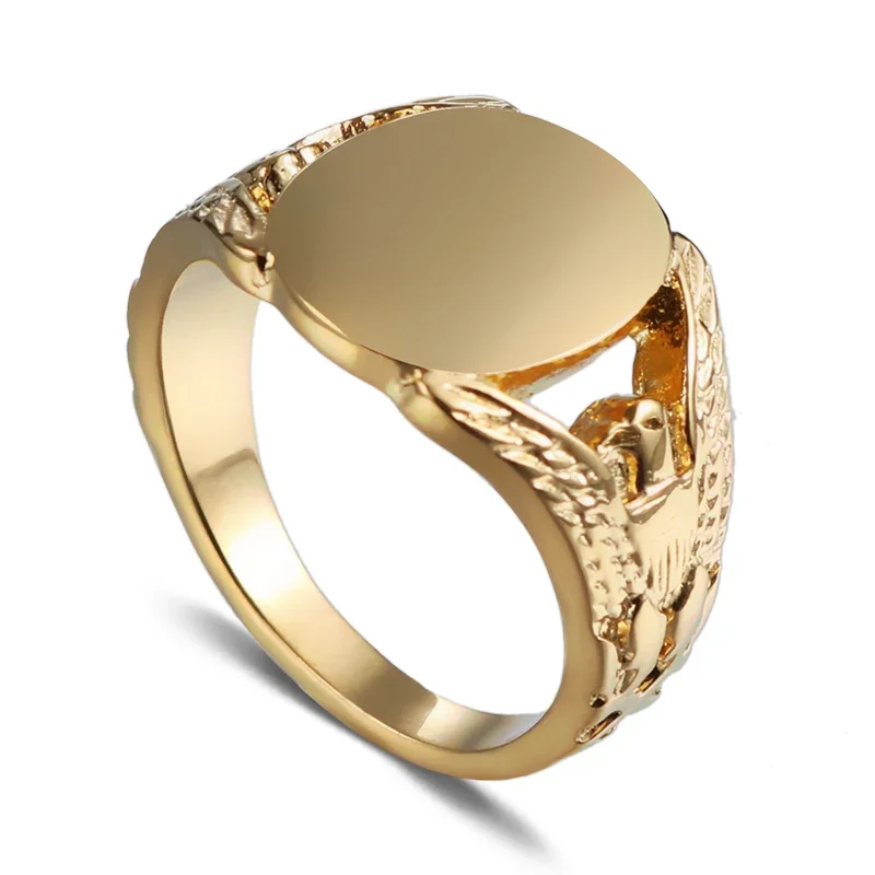 Image of 7/8/9/10/11/12/13/14/16 Männer Frauen Adler Titan Stahl Ring Oval Flache Oberfläche Finger Schmuck Wasserdicht Großhandel Drop Shipping