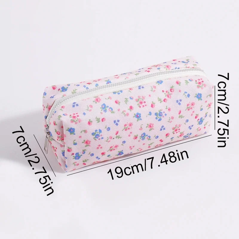 Vintage Flower Print Pencil Case Large Capacity Zipper Stationery Pouch Portable Pen Storage Organizer For School And Office