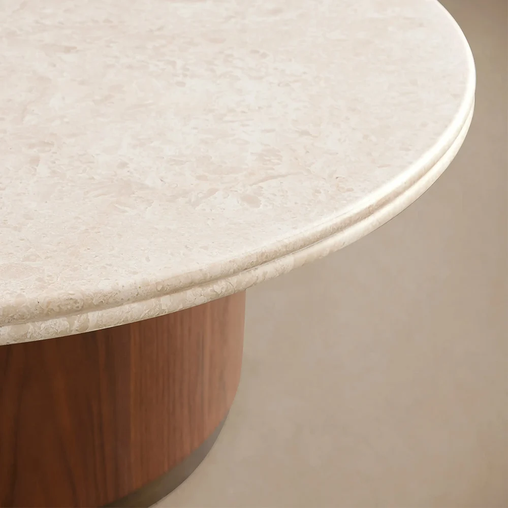 ！@Modern Round Wooden Center Table Marble Top Coffee Table for Living Room