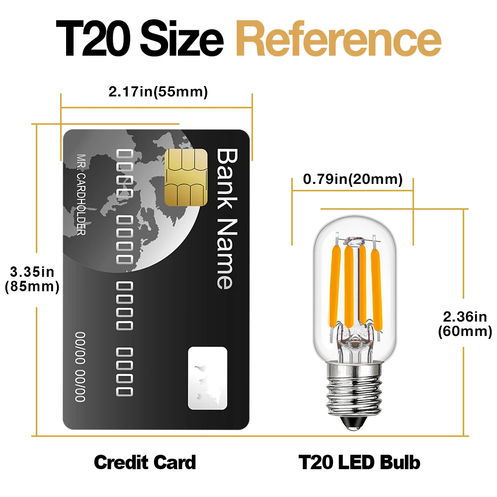 Minibombilla nocturna Tubular T20 E14, 220V, E12, 110V, 2W, regulable, 2200K, bombilla de filamento LED Retro reemplazable para decoración de luz colgante de pared