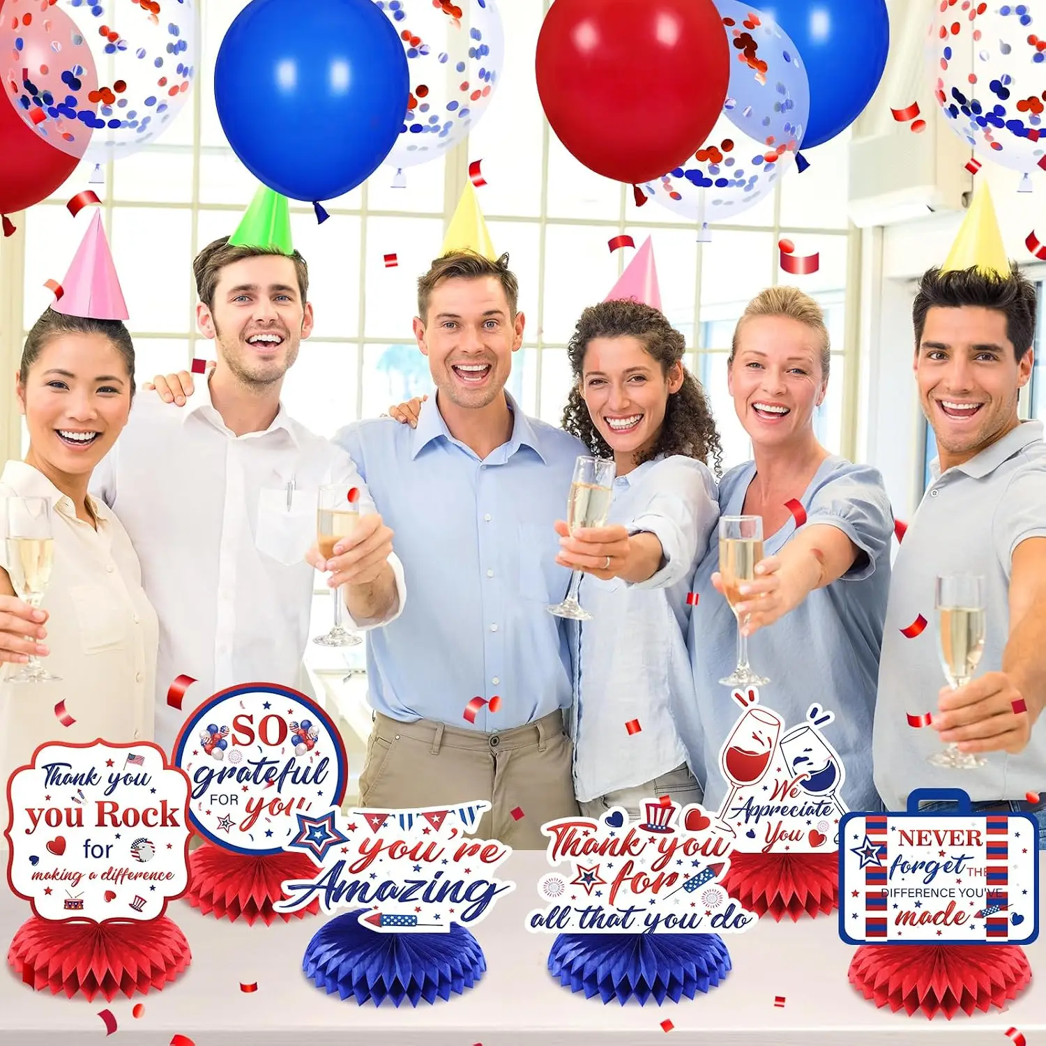 9Pcs Thank You Honeycomb Centerpieces Table Decor for Teacher Nurse Doctor Employee Graduation Appreciation Party Supplies