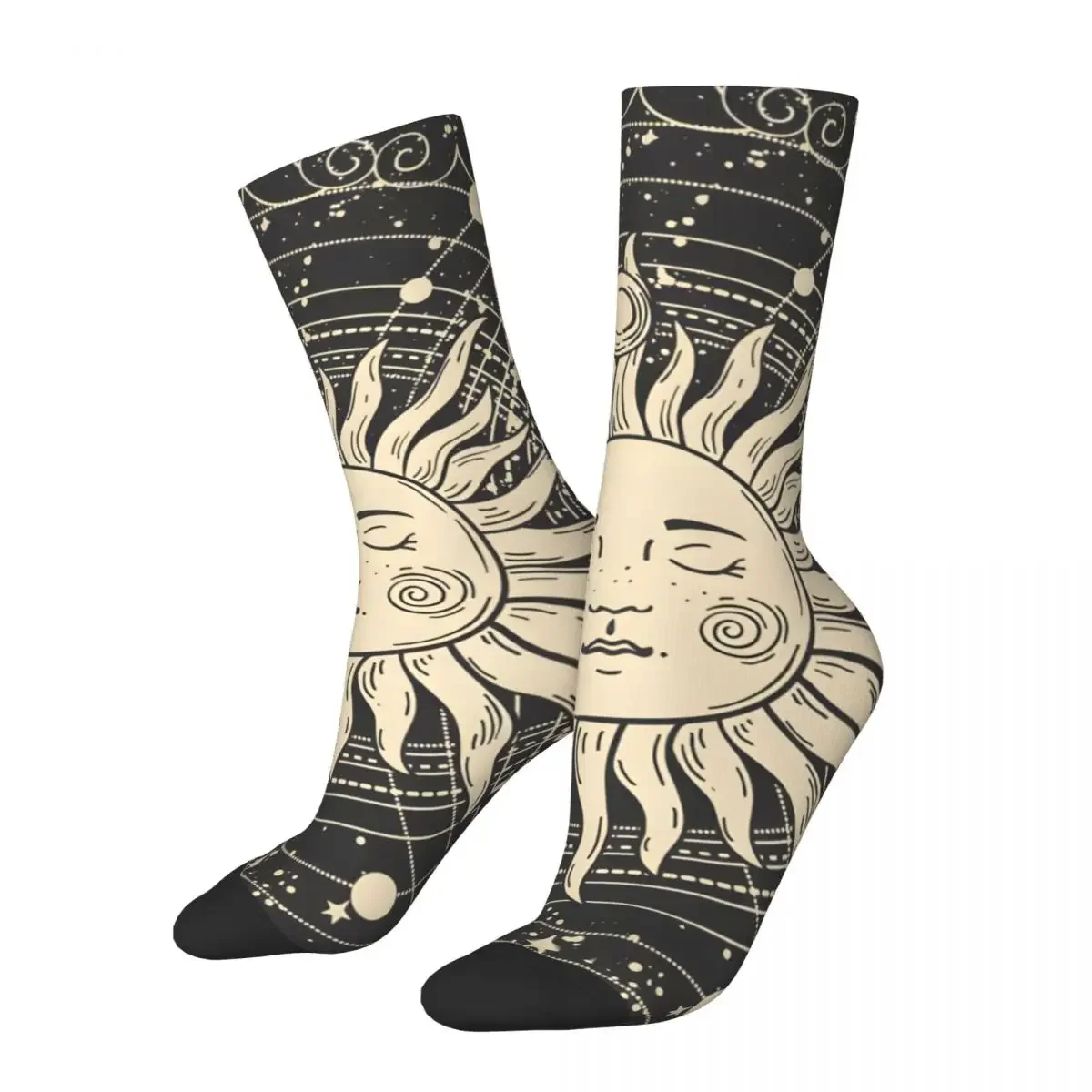 Happy Funny Men's Socks Moon And Sun Tarot Vintage Harajuku Street Style Novelty Seamless Crew Crazy Sock Gift Pattern Printed