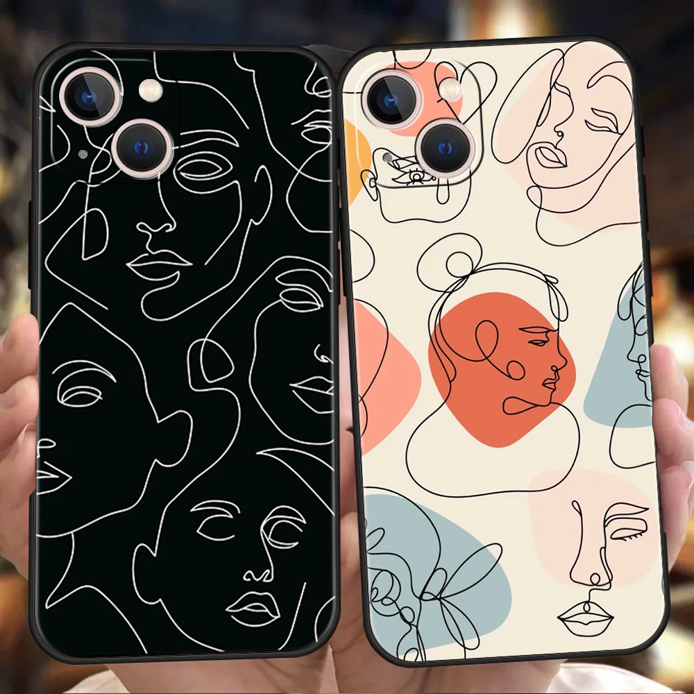 Abstract Line Women Face Shockproof For iPhone 15 14 13 12 11 Pro Max X XR 8 7 Plus Phone Case Cover For iPhone X XR XS Max Bags