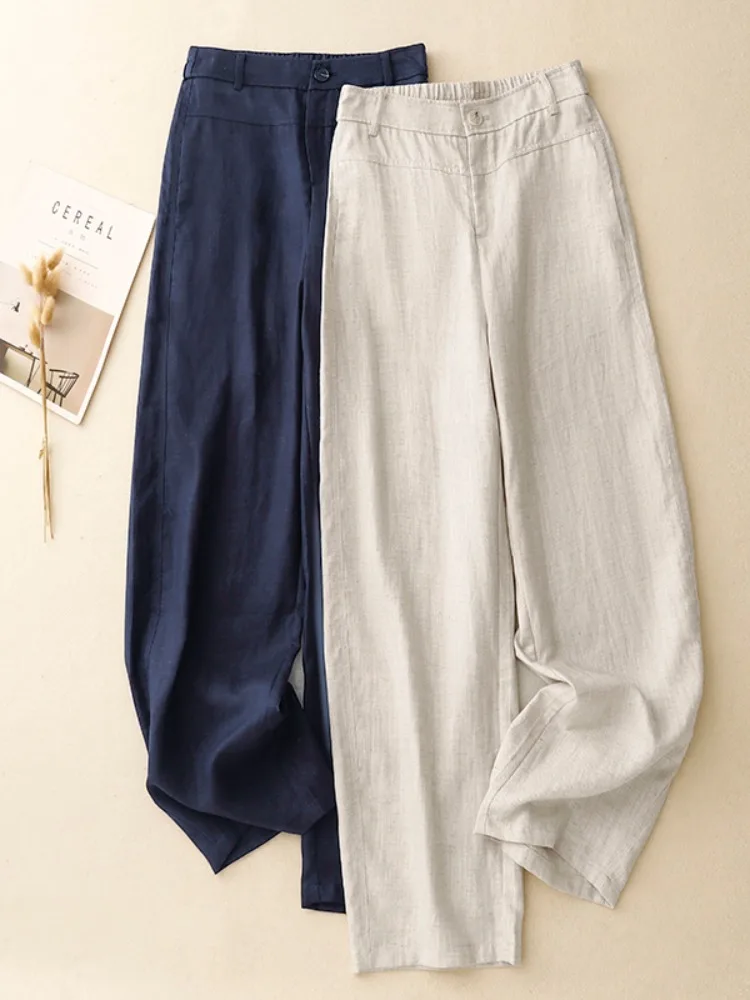 

Женские летние тонкие повседневные брюки из хлопка и льна с высокой талией, прямые, широкие, универсальные, для работы и отдыха
