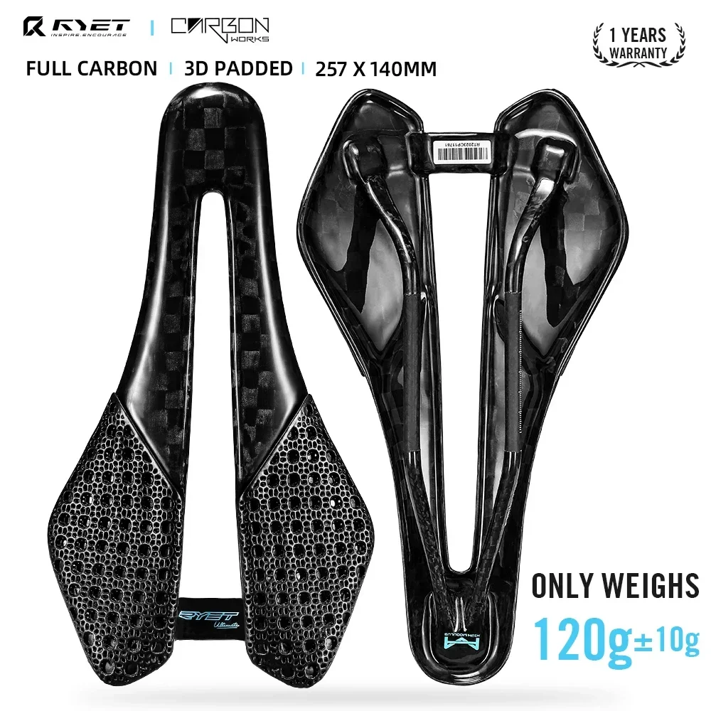 AliExpress 2025 RYET 3D Printed Carbon Bike Saddle 120g 257x140mm Ventilated Triathlon Road MTB Gravel Racing Comfort Seat