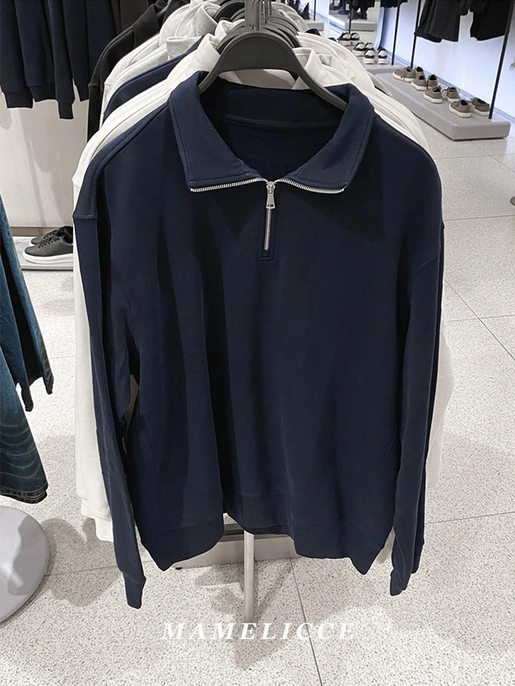 MAMELICCE Original design stand collar pullover Fleece-lined hoodie sweatshirt Hooded Half zip Men's clothing tops