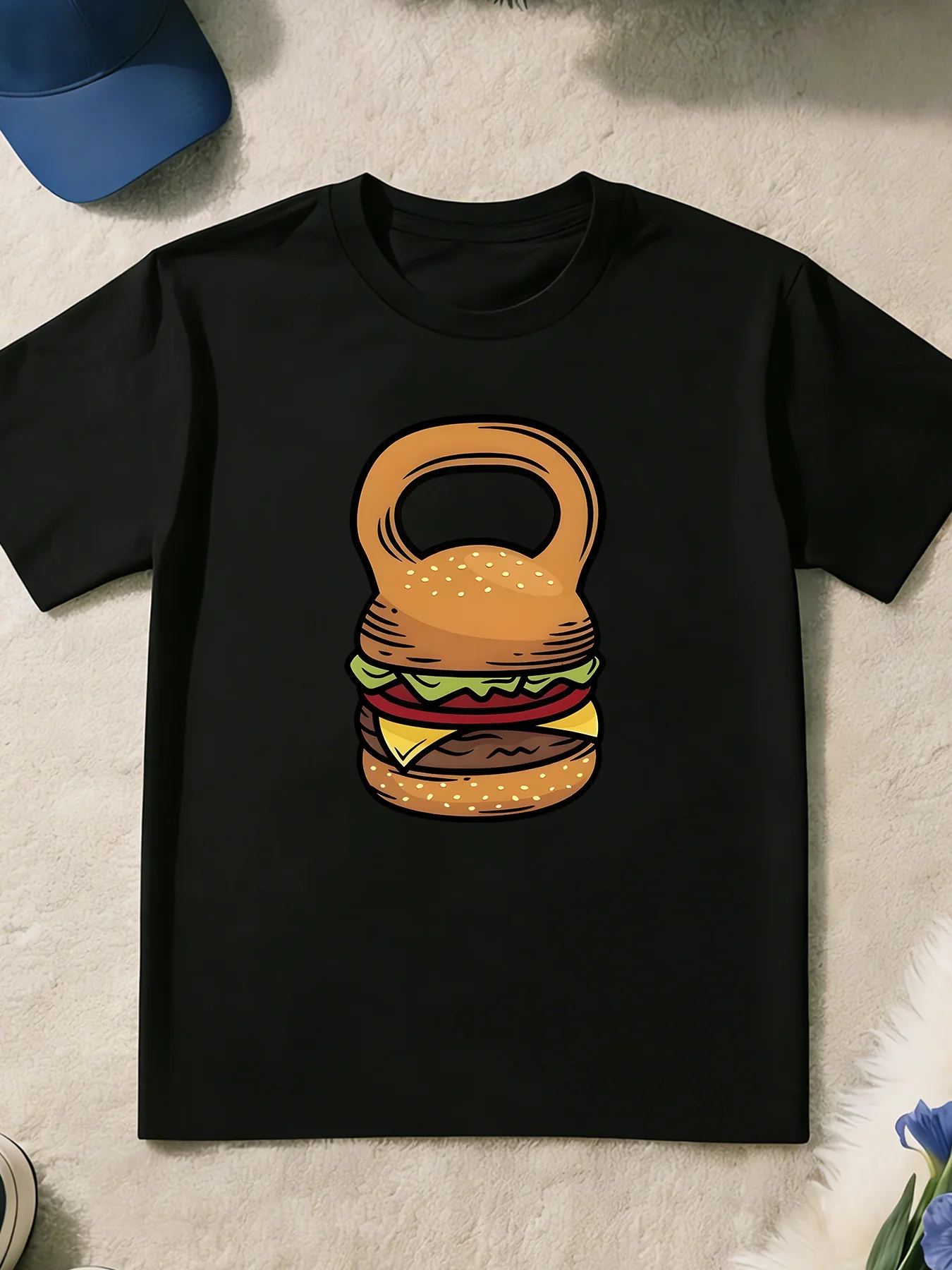 Funny Burger Kettlebell Combo Graphic T Shirt Boys Girls Humor Casual Short Sleeve Tee Family Matching Kids Casual Cotton Tops