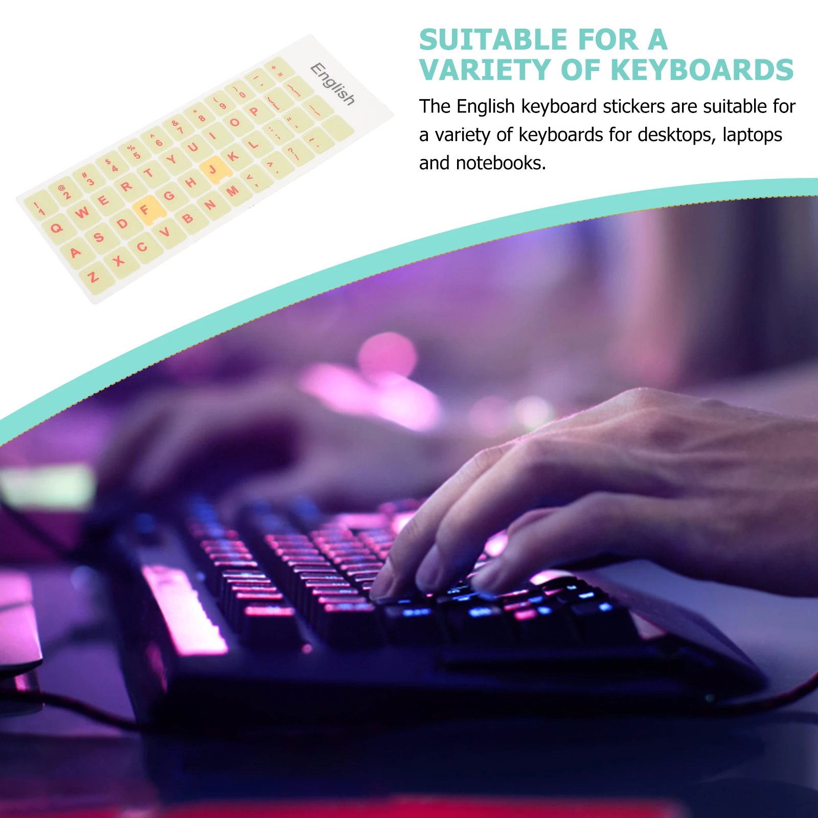 ملصق مزخرف للوحة المفاتيح مكون من ورقتين، ملصق لوحة مفاتيح إنجليزي عالمي لتعلم اللغة والاتصالات والكمبيوتر المحمول