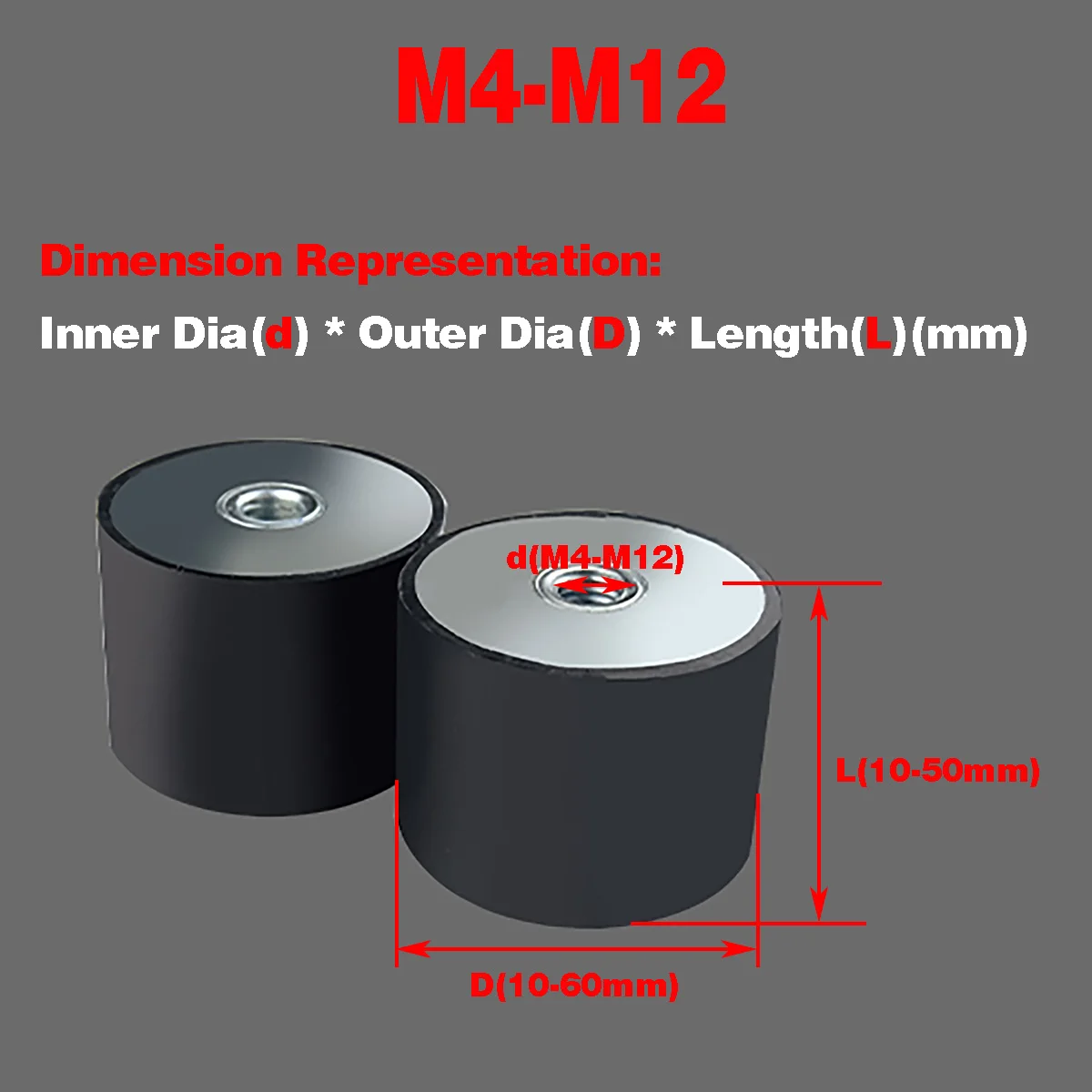Heavy Duty Double Female Thread Rubber Vibration Isolator Shock Absorption Column Shock Pad Oil Resistant Rubber Buffer M4-M12