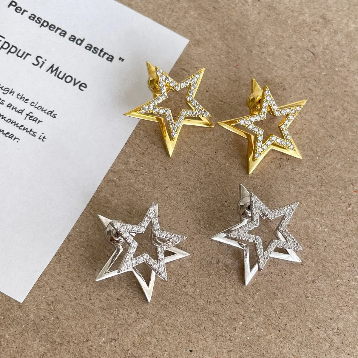Y2K Simple Hollowed-out Double Layered Pentagonal Stud Earrings for Women Fashionable Personalized Daily Accessory Party Jewelry