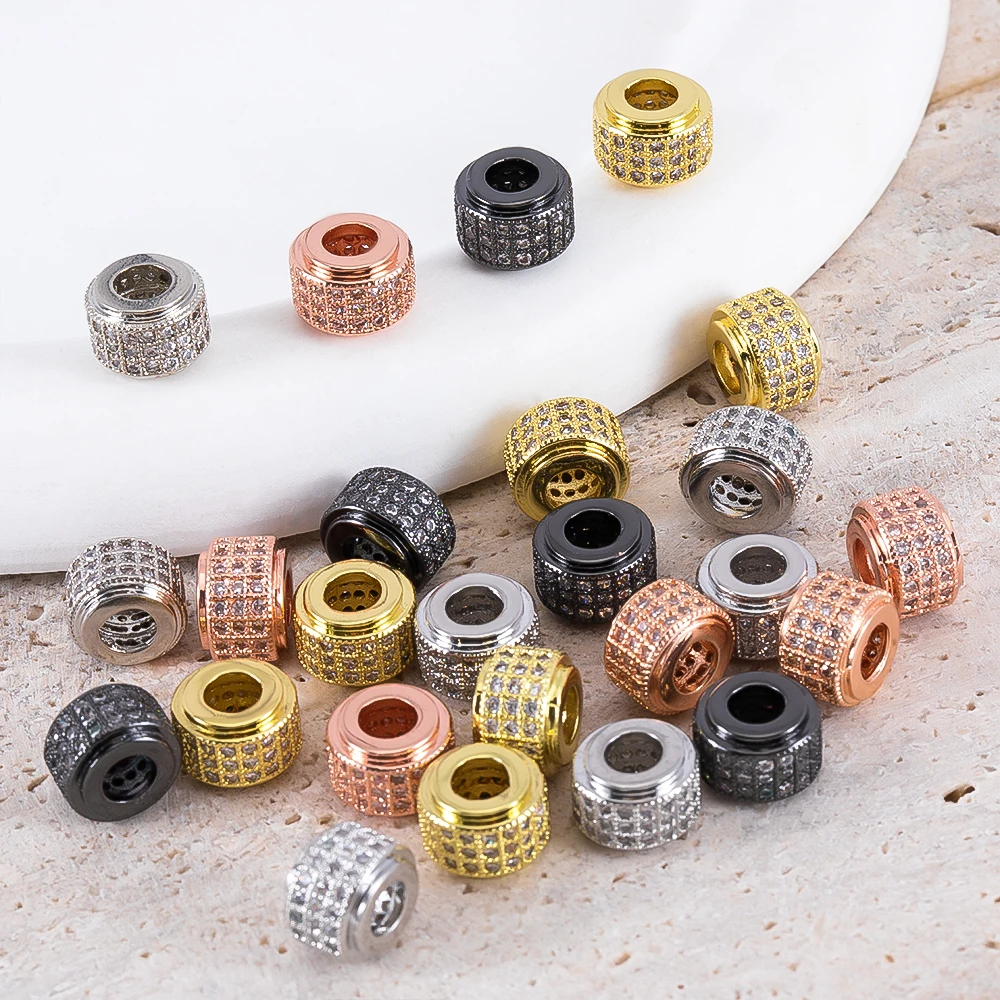 

5Pcs 6.5x9mm Cylindrical Spacers Bead DIY Jewelry Making Large Hole Wheel Beads Necklace Bracelet Paved Zircon Brass Accessories