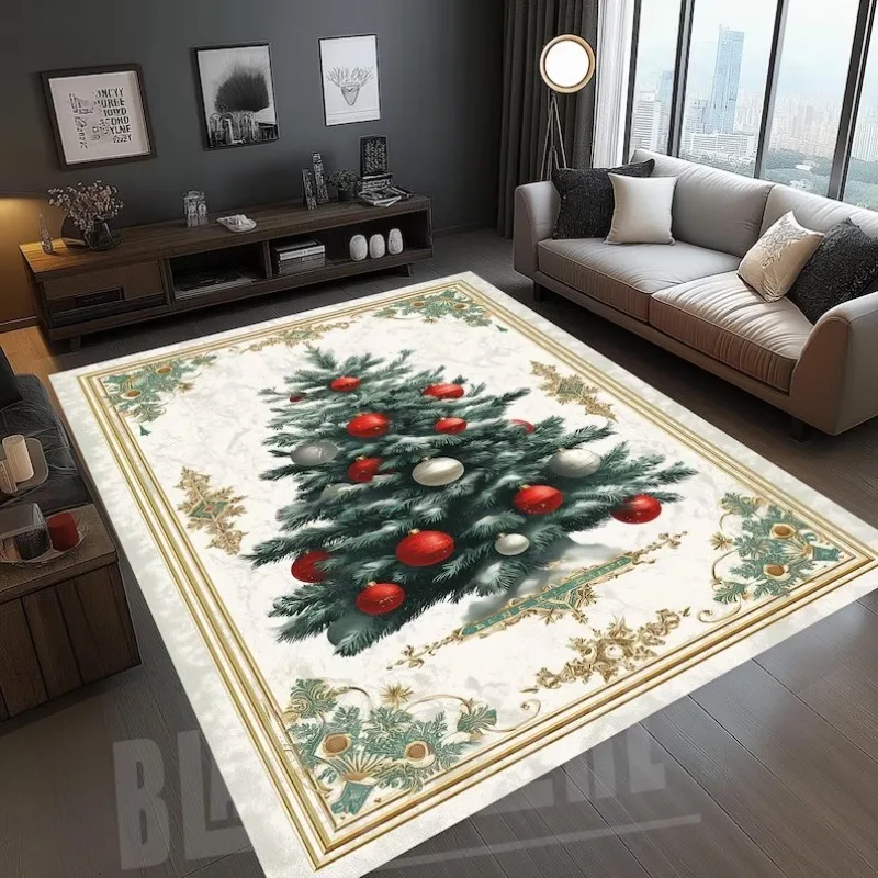

Luxurious Christmas Carpet Theme Indoor Area Living Room Mat Mats Edge Large Mat Suitable for Bedroom Window Sill Holiday Rugs