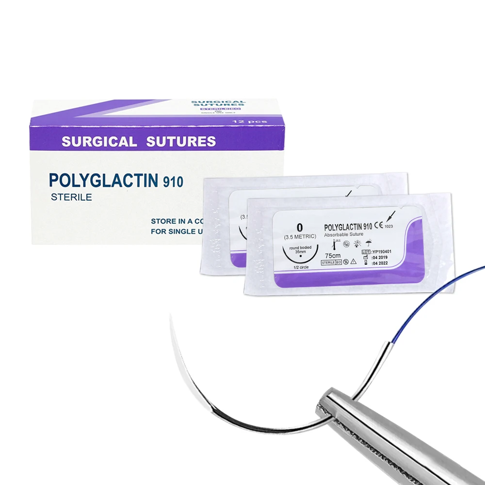 Sutura Quirúrgica CE de 75 cm PGA Vicryl PGLA910, Nylon, Seda, Polipropileno, Poliéster, para Uso Veterinario y Humano