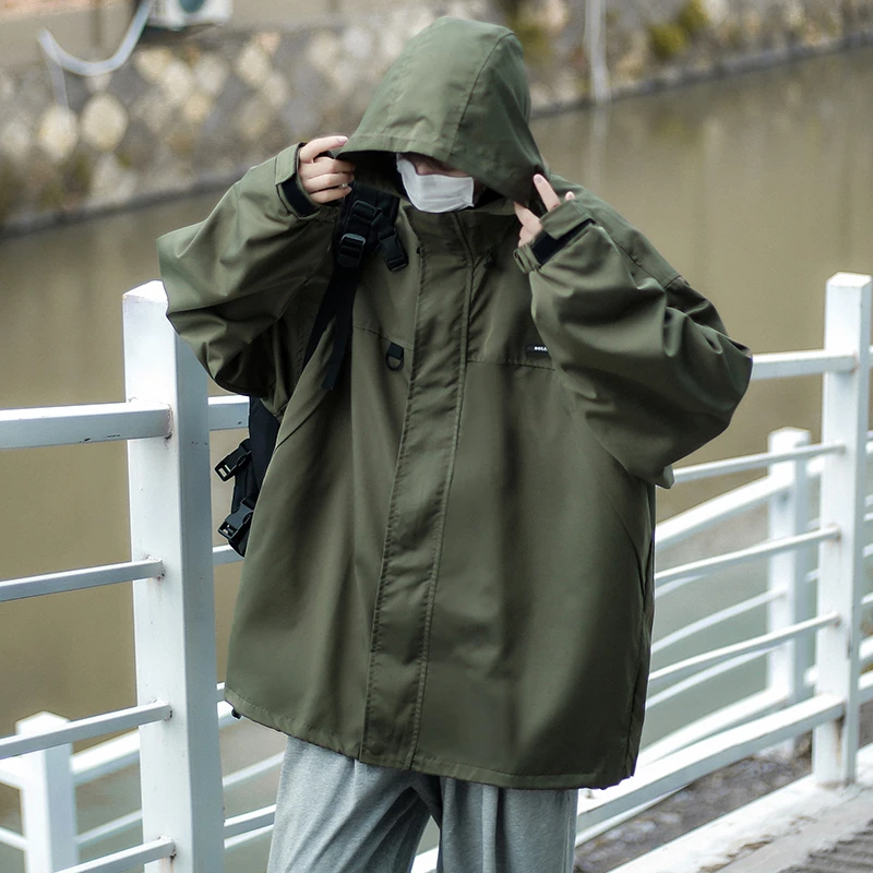 

Men's Outdoor Camping Workwear Jacket Waterproof Windbreaker High Street Loose Casual Hooded Coat Spring Autumn Youth Fashion