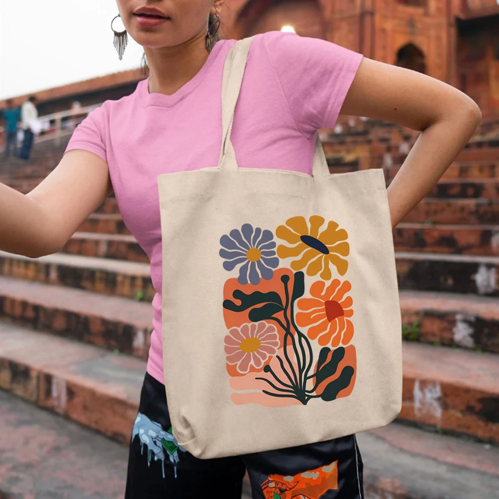 Matisse Inspired Flowers Print Tote Bags Beautiful Flowers Shopping Bag Large Capacity Canvas  Book Lover Gift Female Lovely Bag