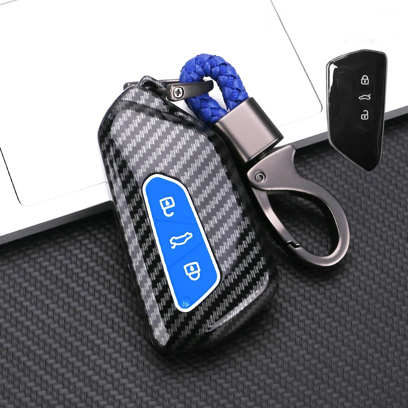 ABS Carbon Fiber Car Key Cover For Skoda Octavia A8 MK8 MK4 2020 2021 For Seat Leon Fr Mk4 Cupra Formentor For VW Golf 8 ID-4