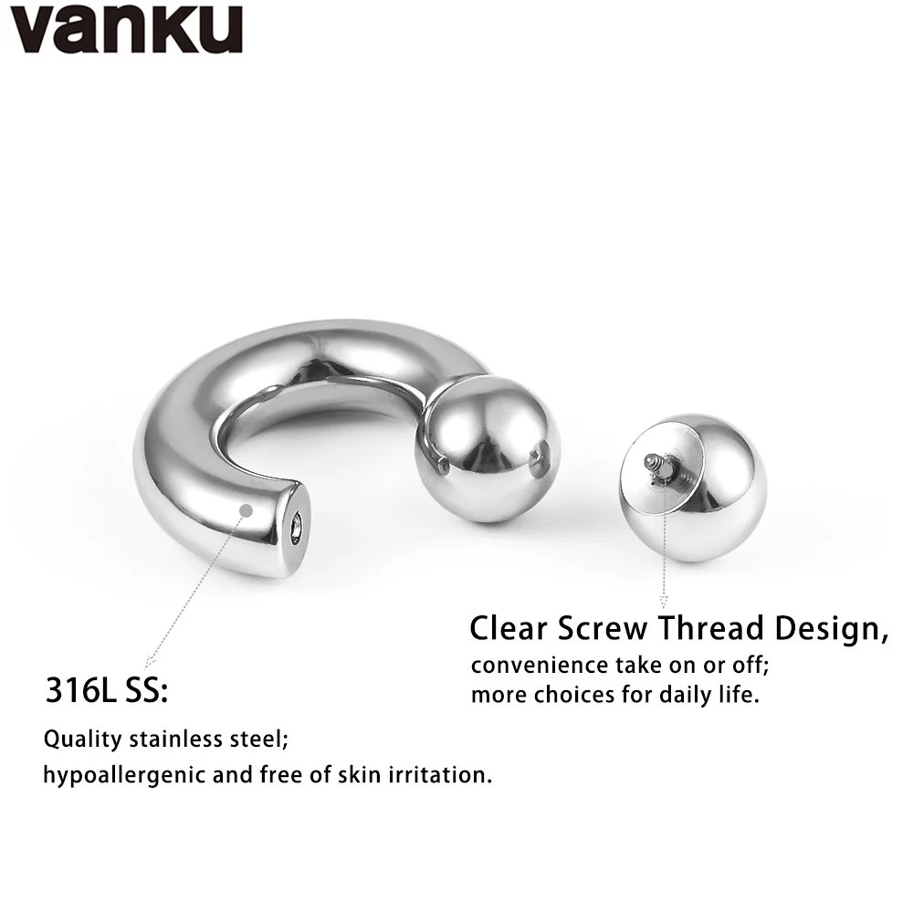 Vanku 1pcs Stainless Steel Ear Piercing Weights Stretcher Expander Ear Gauge BCR Ball U Shape Nose Septum Ring Jewelry