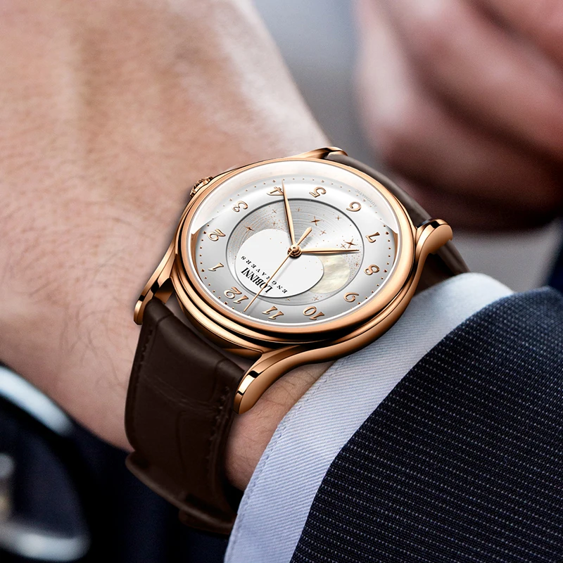 Lobinni Top MIYOTA 821A Movement Men Mechanical Watch Mens Automatic Moon Phase Switzerland Luxury Brand Automatic Watches