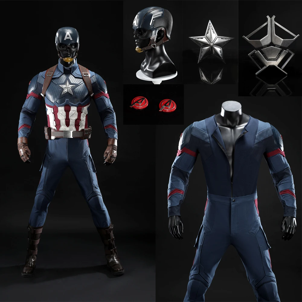 

High Quality Adult Superhero Captain Steven Rogers Cosplay Costume Battle Uniform Costume Halloween Carnival Helmet Boots