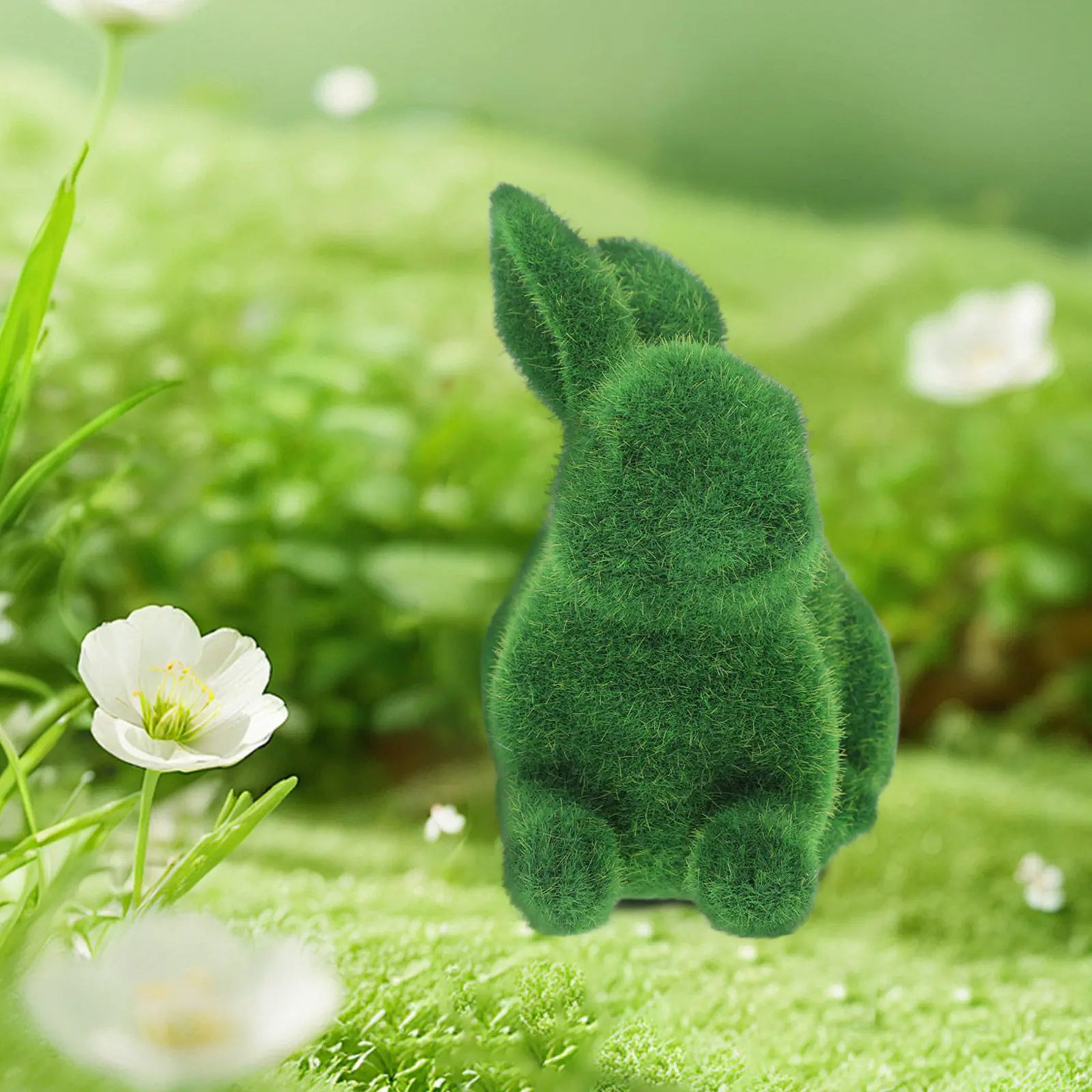 Decoration Soft Halloween Christmas Flocked Resin Bunny Statue Garden Outdoor Lawn Flower Bed Window Display Moss Rabbit Grass
