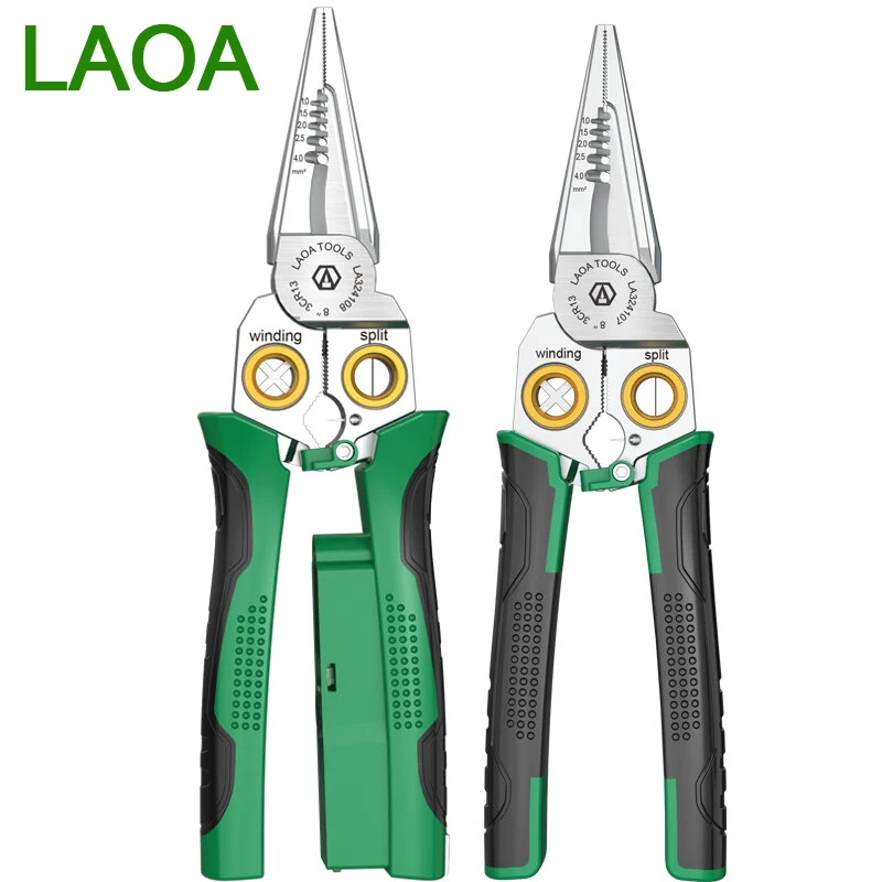 LAOA Electrician\'s pliers, multi-function wire stripper, 8-in-1 stainless steel needle-nose pliers with electrical measurement f