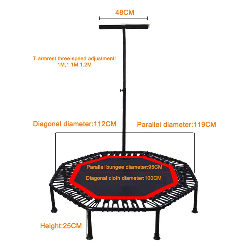 Producenci 48-calowa mini ośmiokątna trampolina do skakania fitness z uchwytem