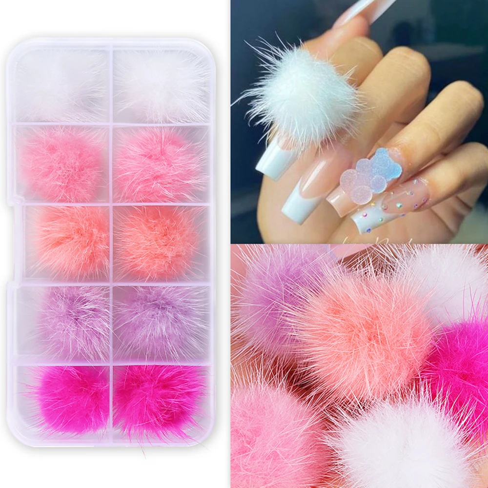 

10pcs/Box Fluffy Fur Pompom Mink Pom Poms Nail Art Jewelry Detachable Magnetic Hairball DIY Design Manicure Decoration Accessory