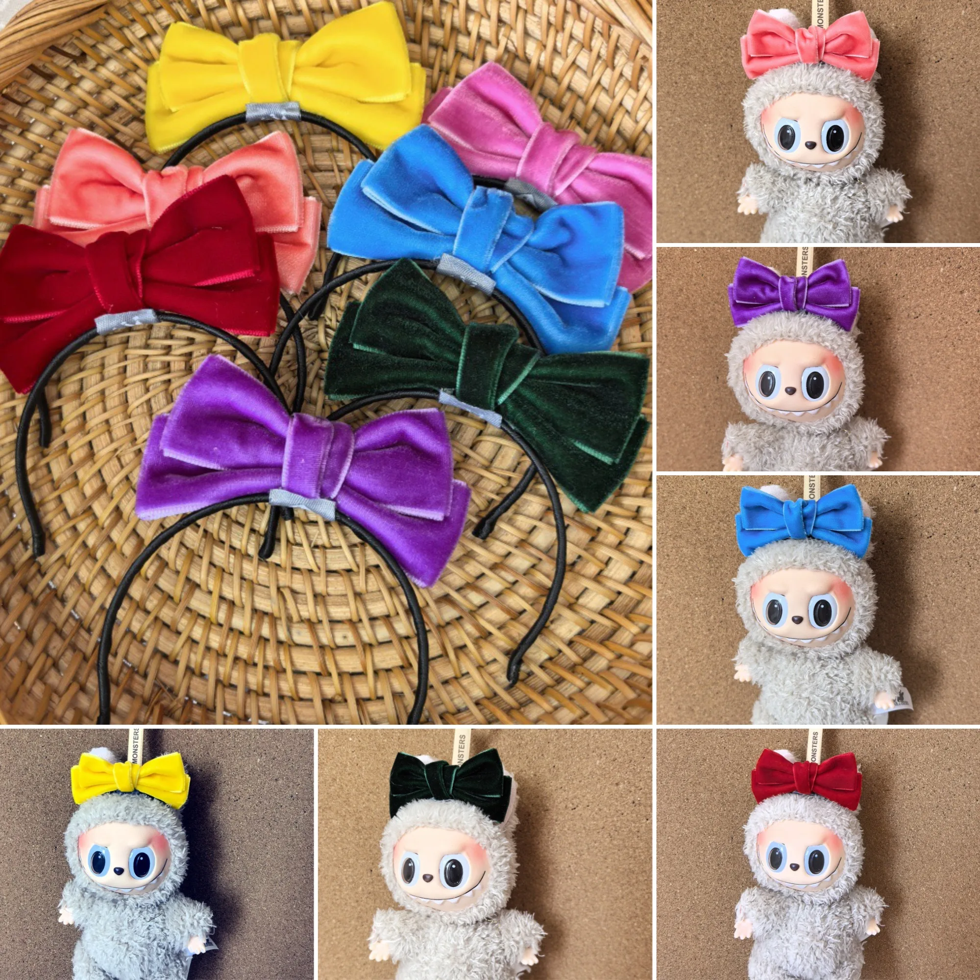

arty & Festival Outfit Colorful Velvet Bow Headbands For 15/17cm Labubu 1st/2nd/3rd Gen Cute Dolls