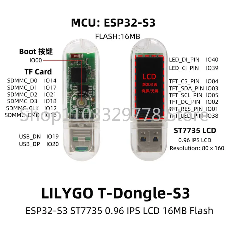 T-Dongle-S3 Development Board 0.96-Inch LCD Screen Support WiFi Bluetooth TF Card