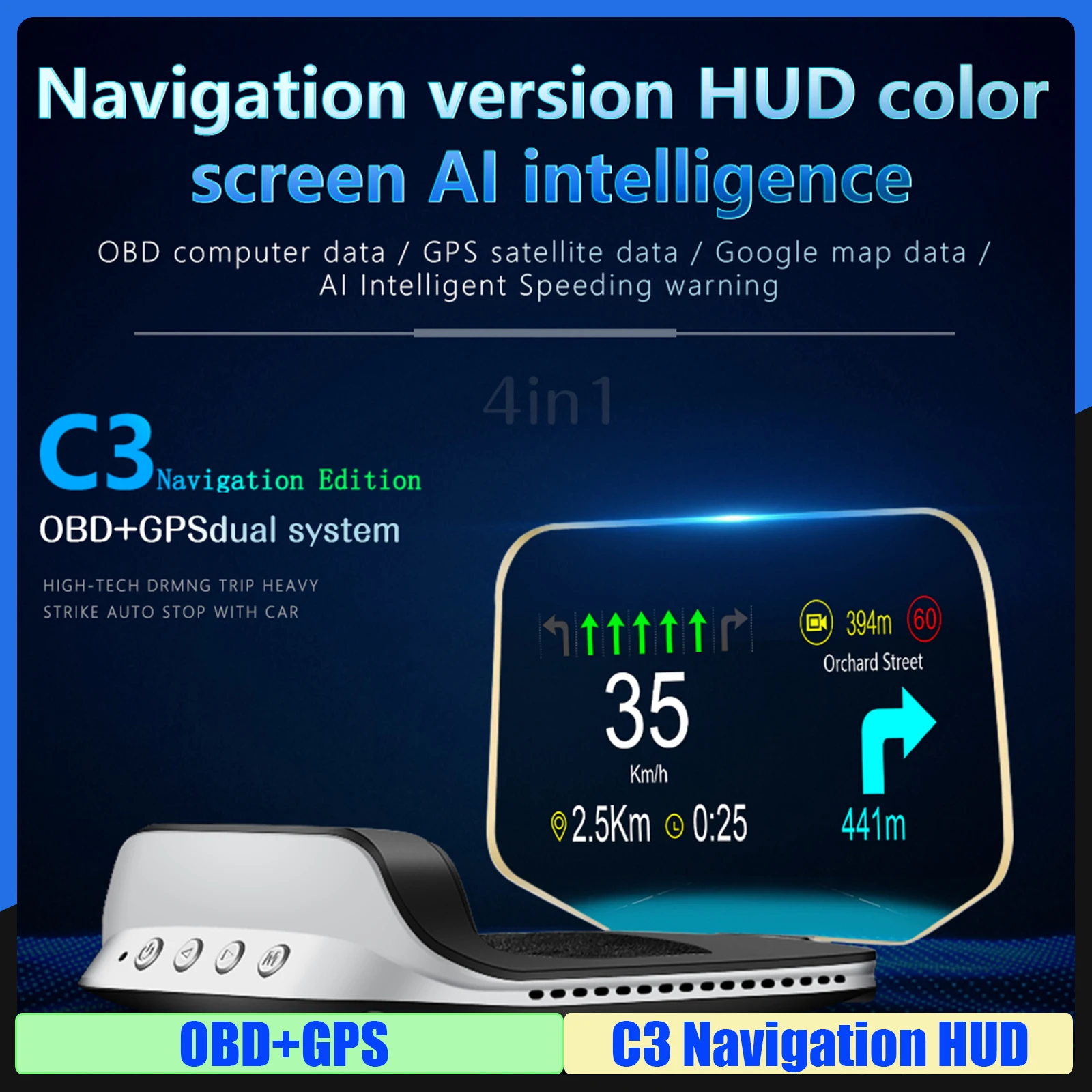 

C3 Car HUD OBD+GPS Dual System Head Up Display Digital Speedometer On Board Computer Projector with Overspeed Alarm Electronic