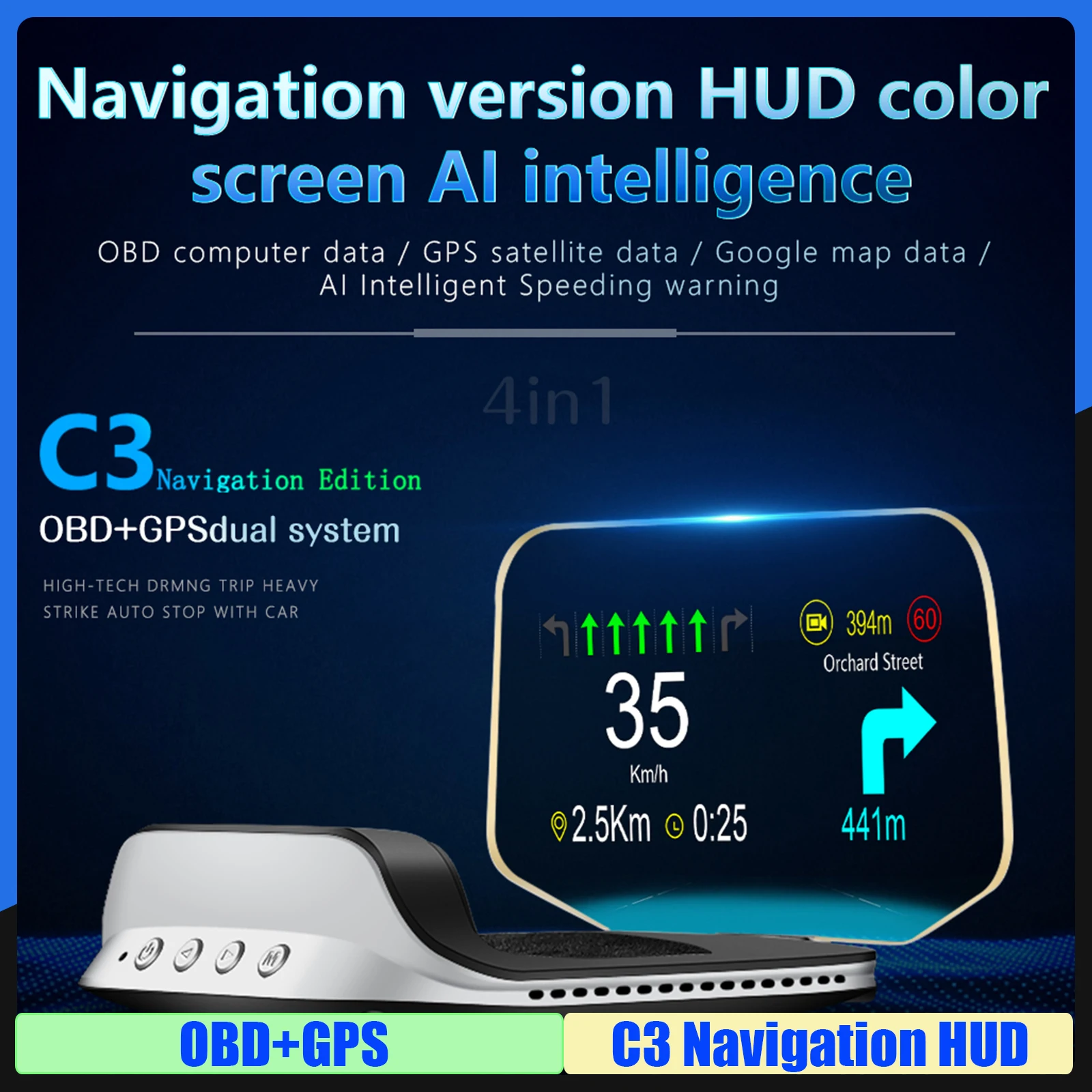 

C3 HUD OBD2 Автомобильный проекционный дисплей GPS-навигация Цифровой спидометр Бортовой компьютерный проектор OBD 2 Сканер Тестовый комплект Cartronics