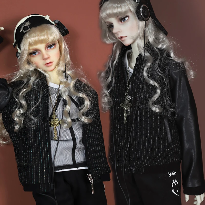 

New BJD Doll Clothes Patchwork Jacket 1/6 1/4 1/3 Uncle Gold Striped Baseball Uniform Top/Leather DD MSD YOSD Doll Accessories