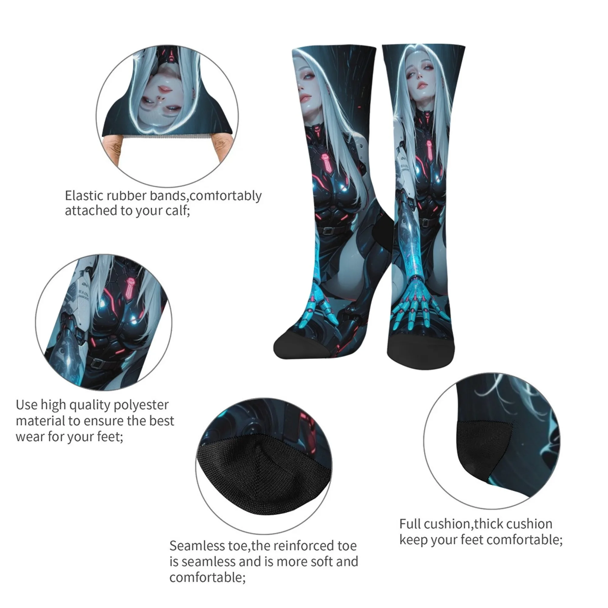 جوارب سايبربانك الميكانيكية النسائية المحارب الجدة Harajuku الهيب هوب الخيال العلمي نمط للجنسين الشارع مضحك الاتجاه الجوارب هدية حفلة سعيدة