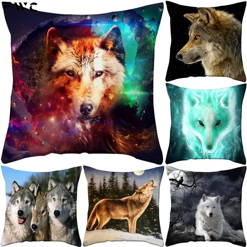 

Animal Wolf Cushions Printing Square Pillowcase Wolf Pillow Case Cover Sofa Car Pillow Cover Bedroom Decoration