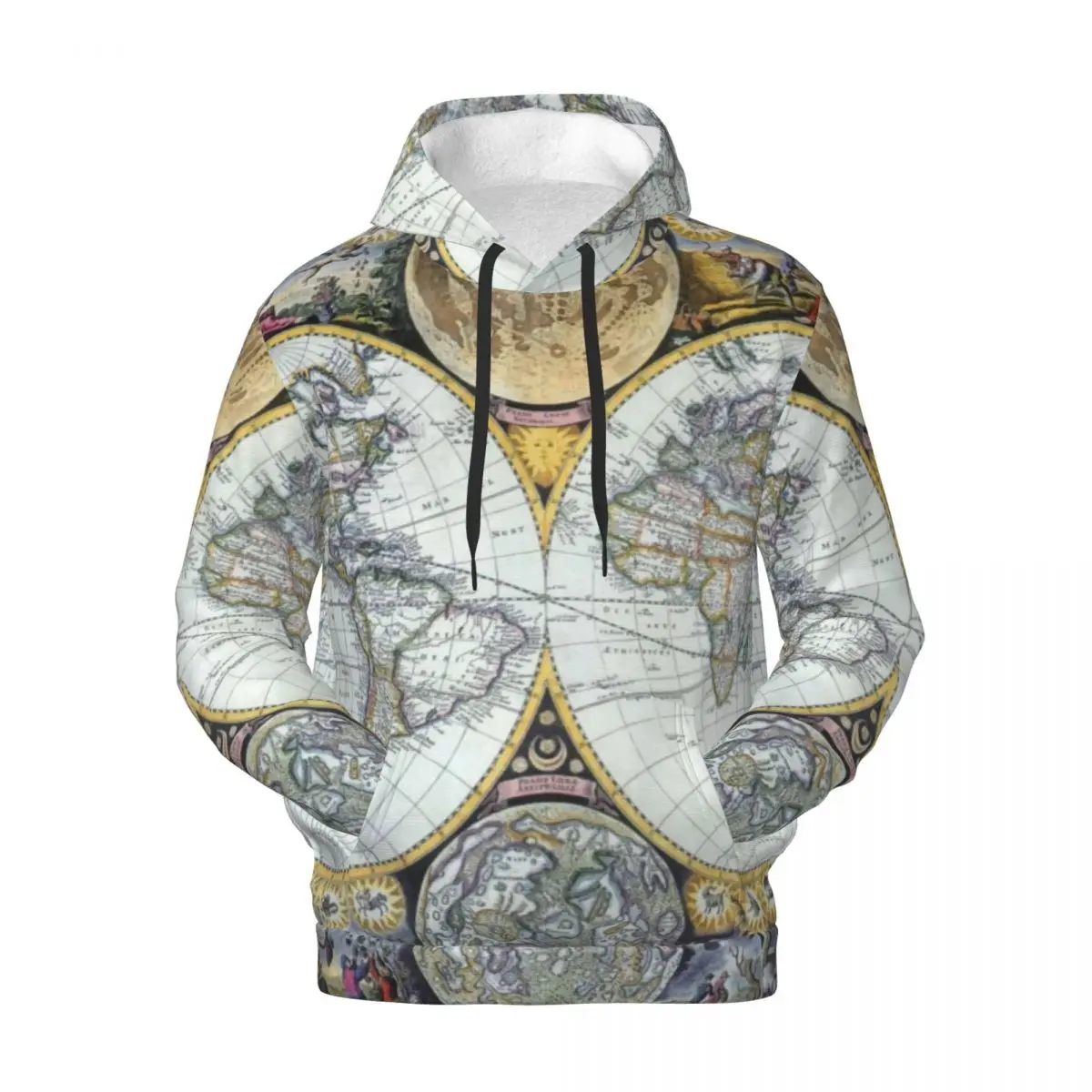 Earth Map Hoodies Spring Antique World Map Street Style Hooded Shirt Men Harajuku Pattern Oversized Pullover Hoodie