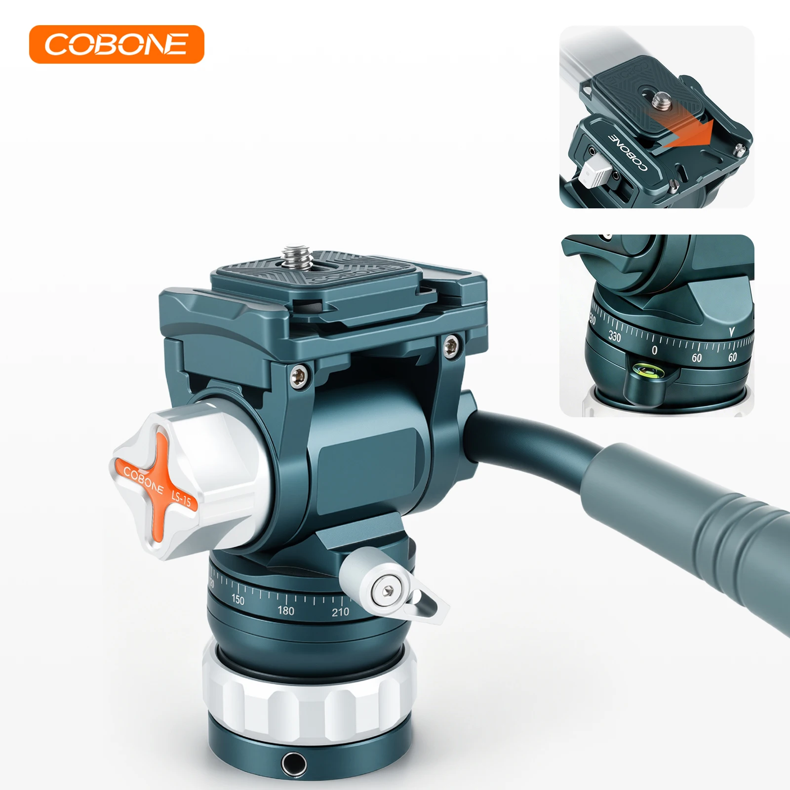 tete-de-trepied-video-cobone-fluid-2-en-1-detachable-±75-°-base-de-nivellement-xq-avec-pince-a-degagement-rapide-pour-camera-vlog-et-prise-de-vue-de-paysage
